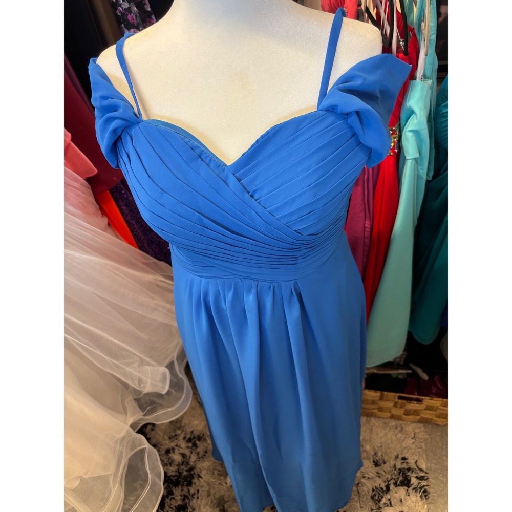 Royal Blue Off Shoulder Prom Dress Lace Up Corset Back Chiffon Gown Size 12